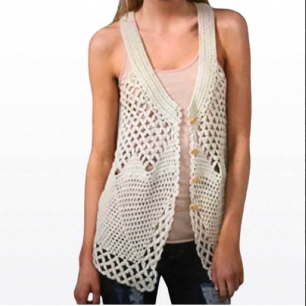 Free People Crochet Tank Top Sleeveless Boho Knit Vest